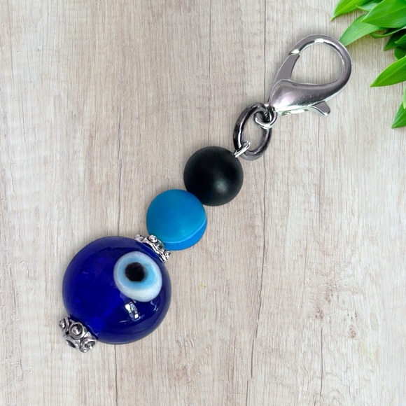 Hand Crafted Other - Hand Crafted Purse Pet Charm Onyx Blue Agate Glass Ball Evil Eye Matte Star